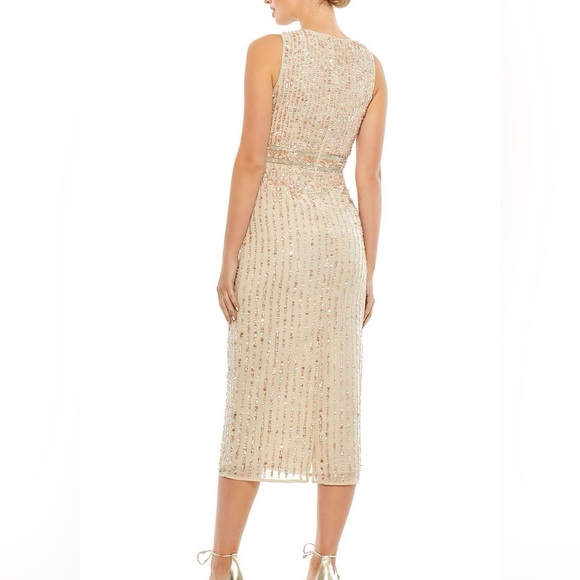 Mac Duggal Nude Sequin Midi Sheath Dress Size 8 Formal $298 Few Missing Sequins - Picture 2 of 10